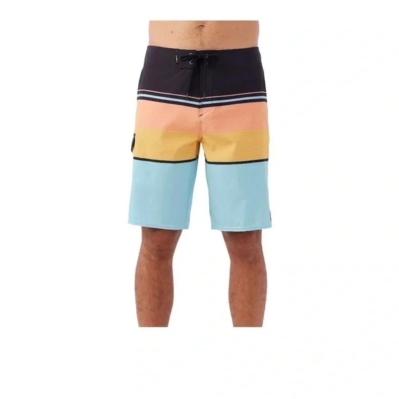 NWT Oneill Hyperdry below knee surf shorts orange/blue stripe Multiple sizes - Picture 1 of 7